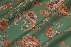 TESSUTO BATISTA PURO COTONE DISEGNO CASHMERE ARANCIO E VERDE