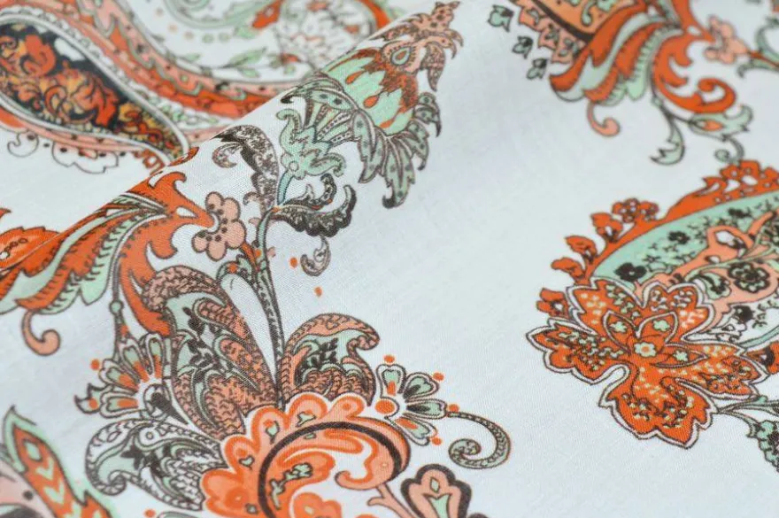 TESSUTO BATISTA PURO COTONE FANTASIA BIANCO E ARANCIO