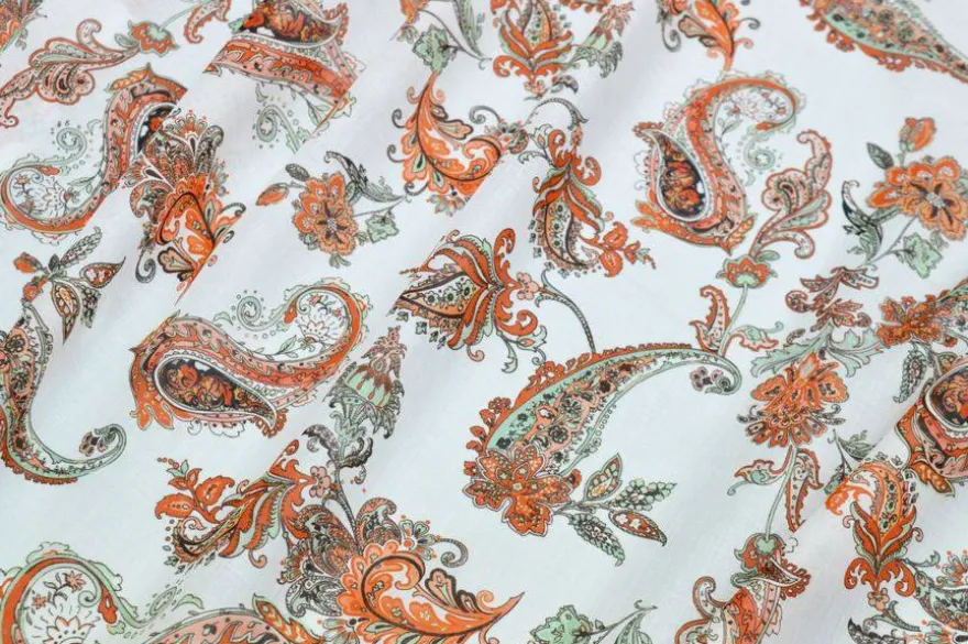 TESSUTO BATISTA PURO COTONE FANTASIA BIANCO E ARANCIO