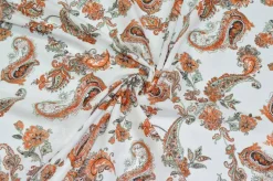 TESSUTO BATISTA PURO COTONE FANTASIA BIANCO E ARANCIO