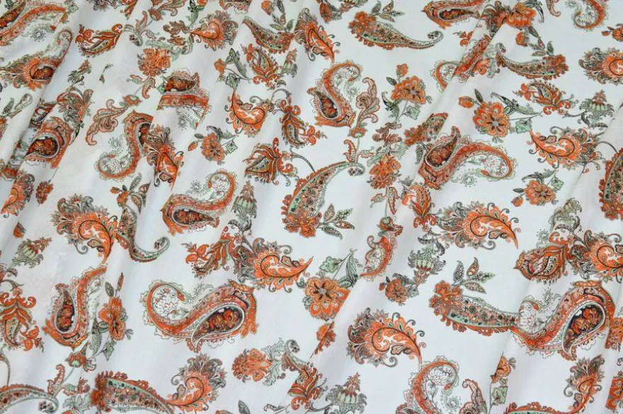 TESSUTO BATISTA PURO COTONE FANTASIA BIANCO E ARANCIO