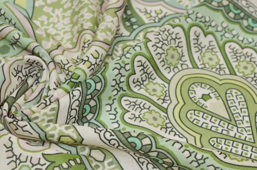 TESSUTO BATISTA PURO COTONE FANTASIA ROSA E VERDE