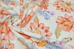 TESSUTO BATISTA PURO COTONE FLOREALE FONDO PANNA