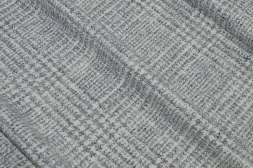 TESSUTO BOUCLE LANA ALPACA SCACCO GRIGIO