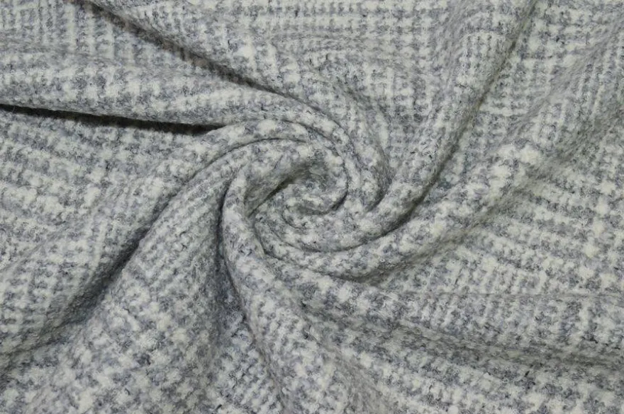 TESSUTO BOUCLE LANA ALPACA SCACCO GRIGIO