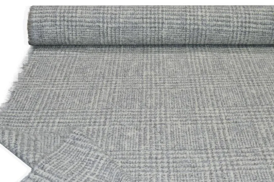 TESSUTO BOUCLE LANA ALPACA SCACCO GRIGIO