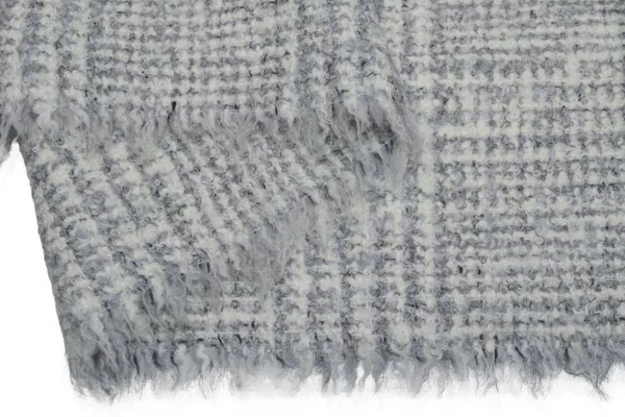 TESSUTO BOUCLE LANA ALPACA SCACCO GRIGIO