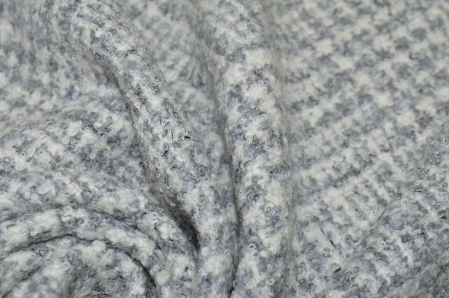 TESSUTO BOUCLE LANA ALPACA SCACCO GRIGIO