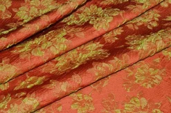 TESSUTO BROCCATO FANTASIA FLOREALE ARANCIO VERDE
