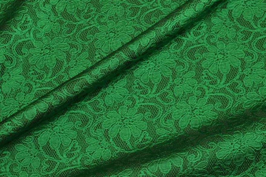 TESSUTO BROCCATO FONDO NERO EFFETTO PIZZO VERDE