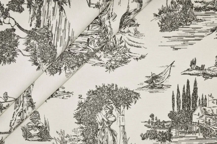 TESSUTO CANVAS MISTO COTONE TOILE DE JOUY GRIGIO