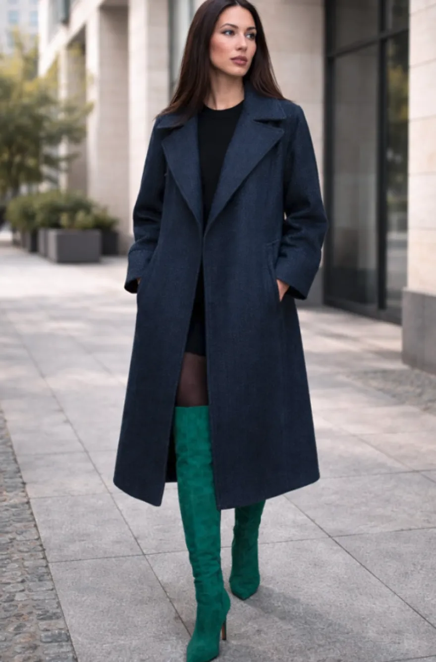 TESSUTO CAPPOTTO DOUBLE PURA LANA SPINATO BLU