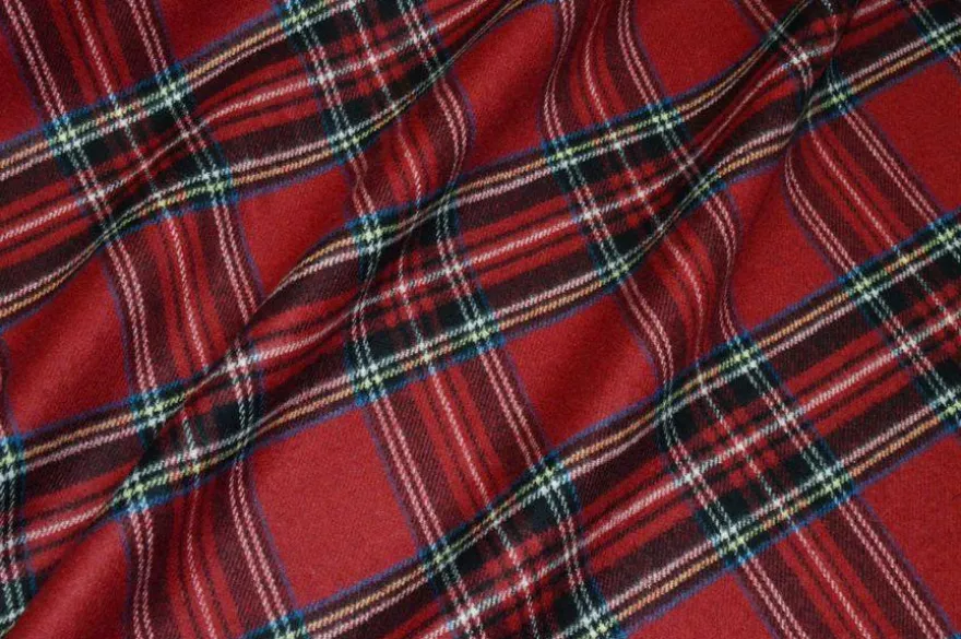 TESSUTO CAPPOTTO DOUBLE PURA LANA TARTAN ROSSO