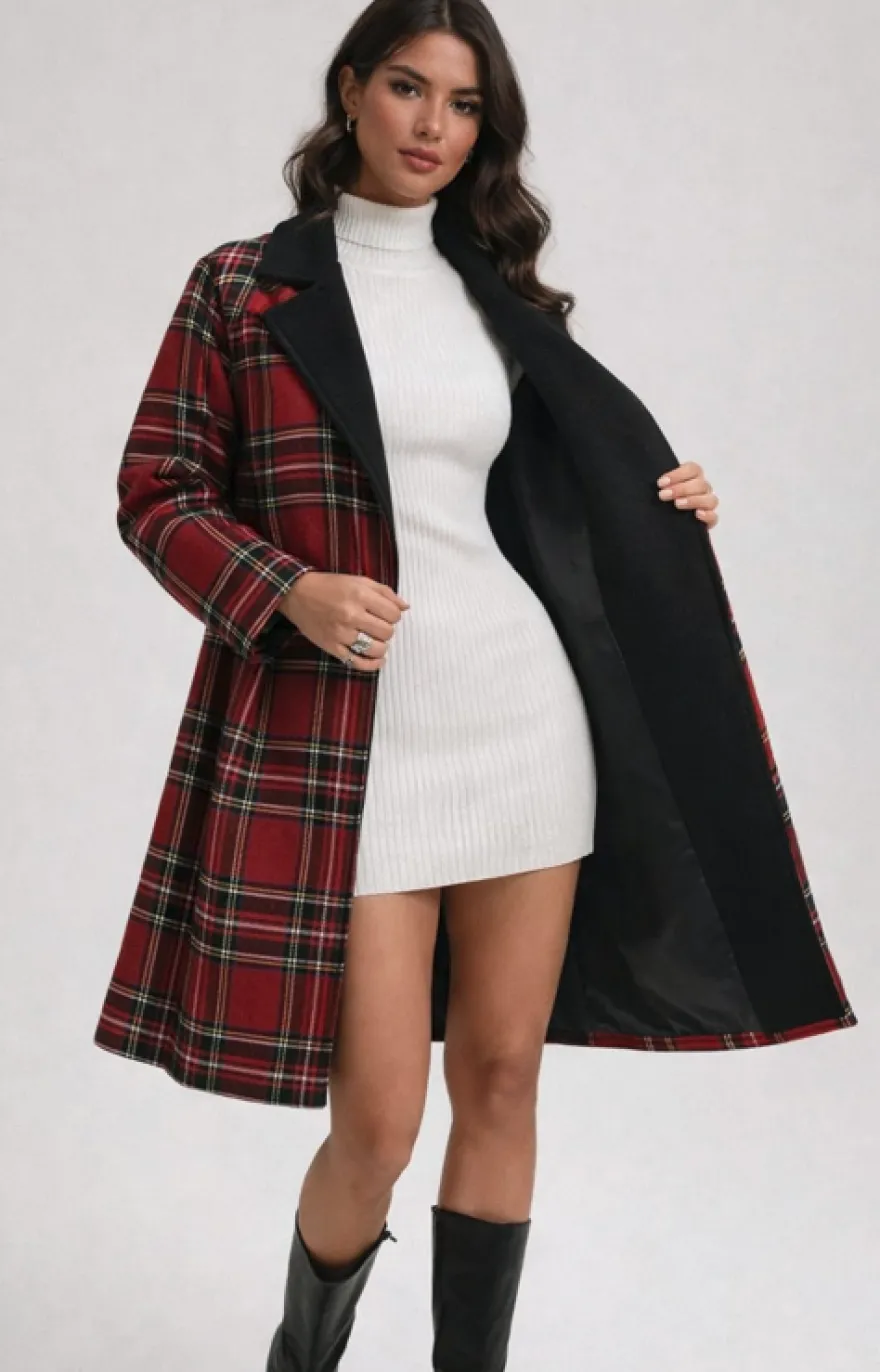 TESSUTO CAPPOTTO DOUBLE PURA LANA TARTAN ROSSO