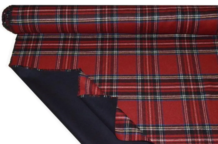 TESSUTO CAPPOTTO DOUBLE PURA LANA TARTAN ROSSO