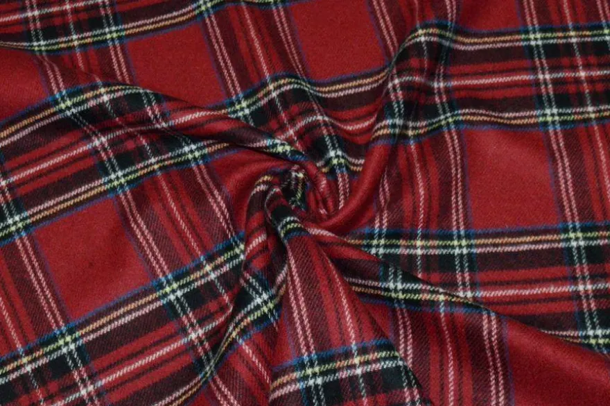TESSUTO CAPPOTTO DOUBLE PURA LANA TARTAN ROSSO