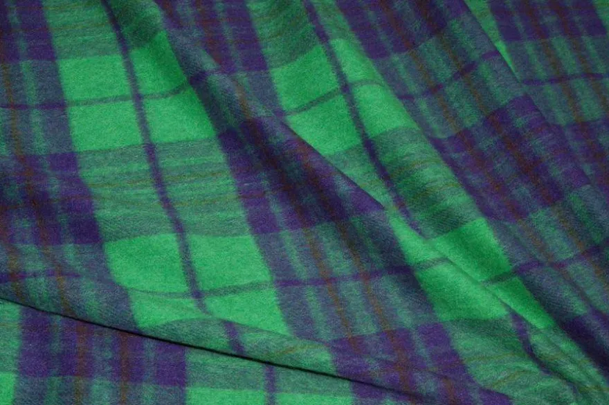 TESSUTO CAPPOTTO MISTO LANA SCACCO VERDE VIOLA