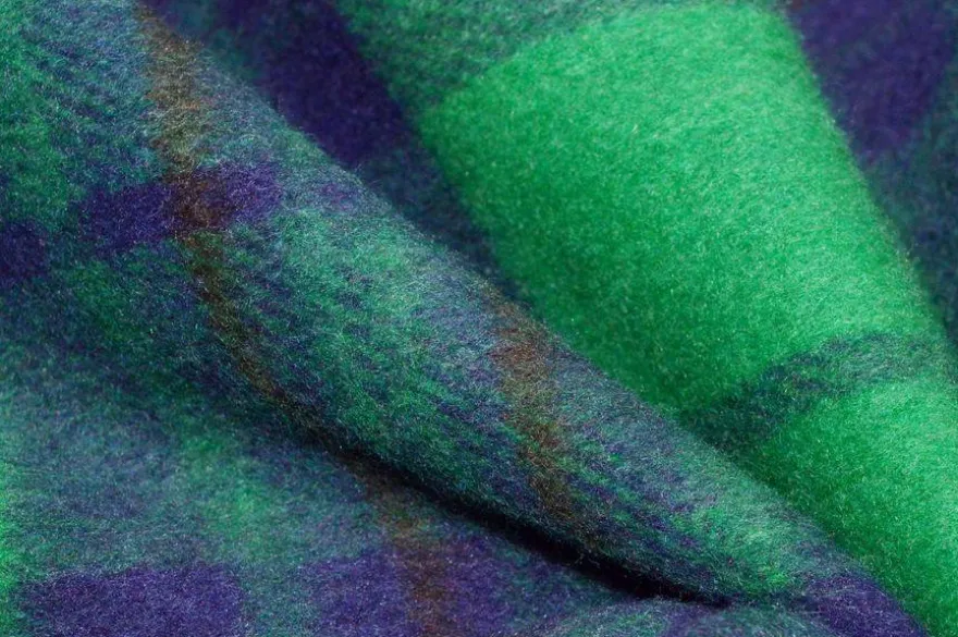TESSUTO CAPPOTTO MISTO LANA SCACCO VERDE VIOLA