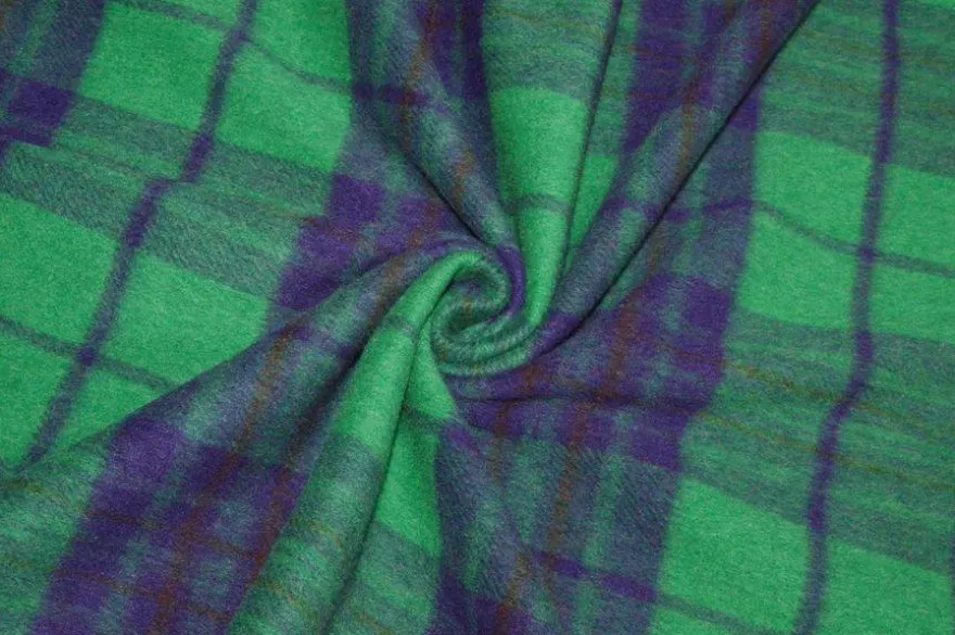 TESSUTO CAPPOTTO MISTO LANA SCACCO VERDE VIOLA