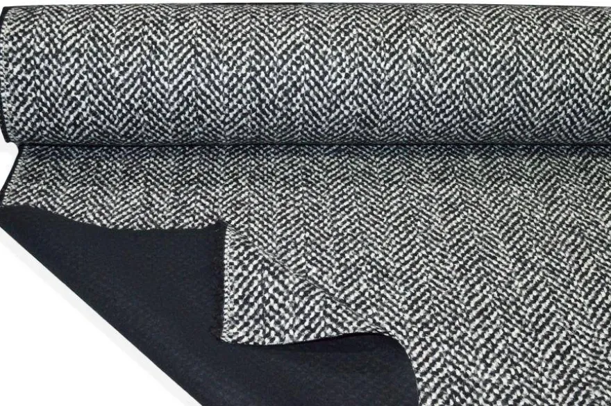 TESSUTO CAPPOTTO PURA LANA SPINATO BIANCO NERO