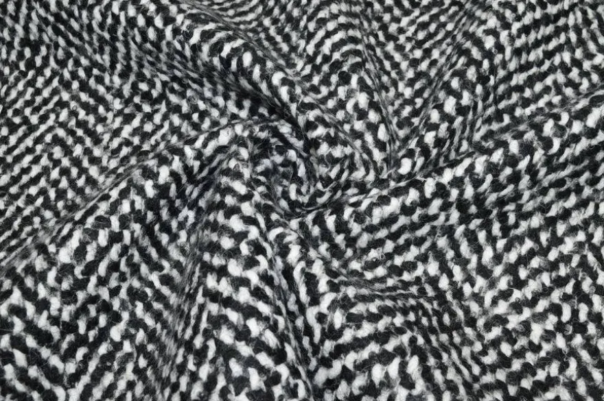 TESSUTO CAPPOTTO PURA LANA SPINATO BIANCO NERO