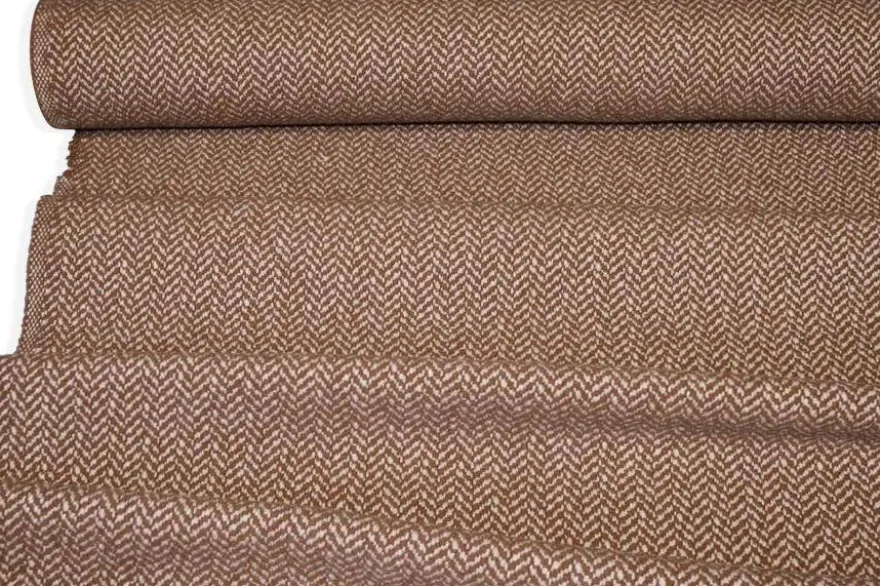 TESSUTO CAPPOTTO PURA LANA SPINATO COLOR TABACCO