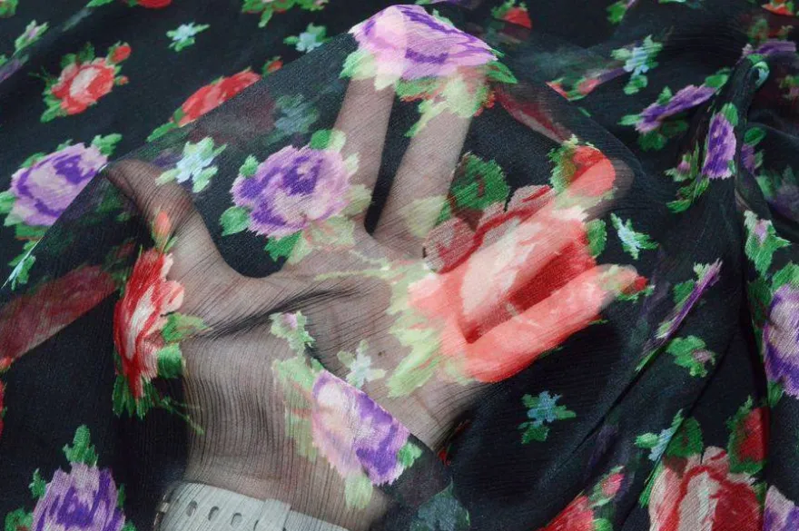 TESSUTO CHIFFON PURA SETA EFFETTO CREPON NERO