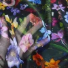 TESSUTO CHIFFON PURA SETA FANTASIA FIORI FONDO NERO