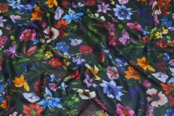 TESSUTO CHIFFON PURA SETA FANTASIA FIORI FONDO NERO