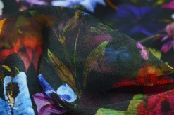 TESSUTO CHIFFON PURA SETA FANTASIA FIORI FONDO NERO