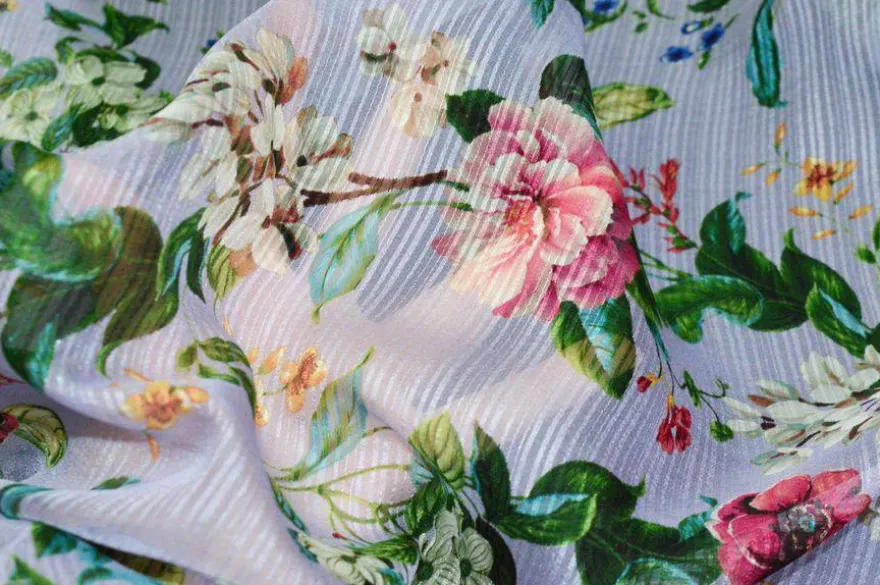 TESSUTO CHIFFON PURA SETA FANTASIA FLOREALE LILLA