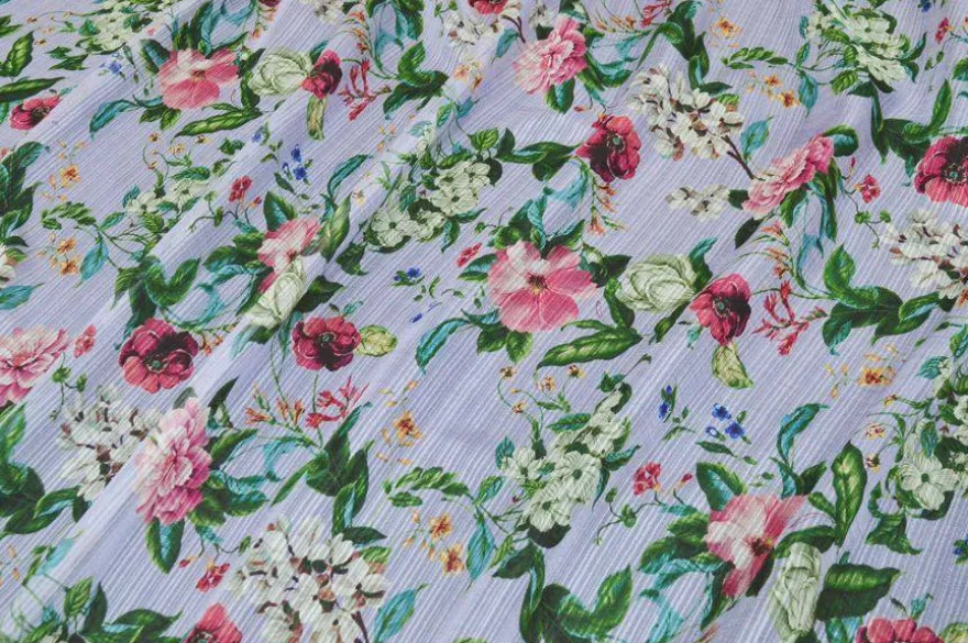 TESSUTO CHIFFON PURA SETA FANTASIA FLOREALE LILLA
