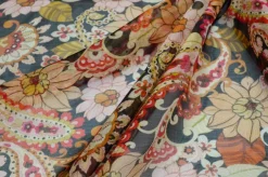 TESSUTO CHIFFON PURA SETA FLOREALE COLORI CALDI