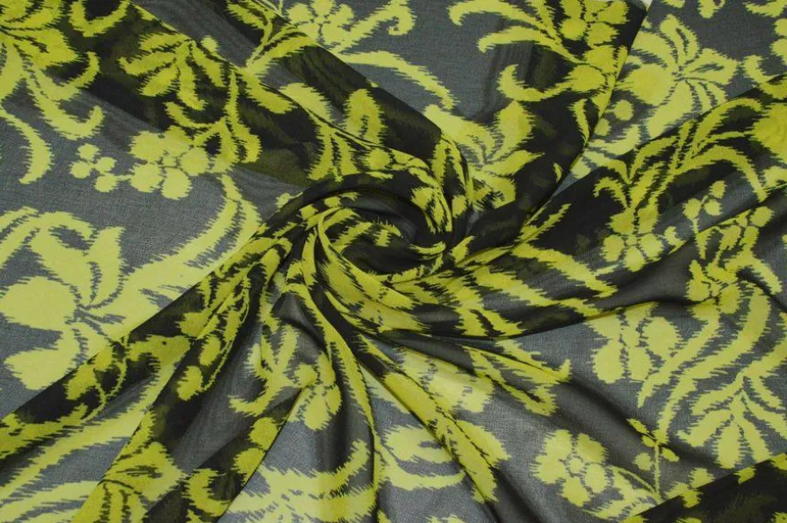 TESSUTO CHIFFON PURA VISCOSA FANTASIA FLOREALE LIME