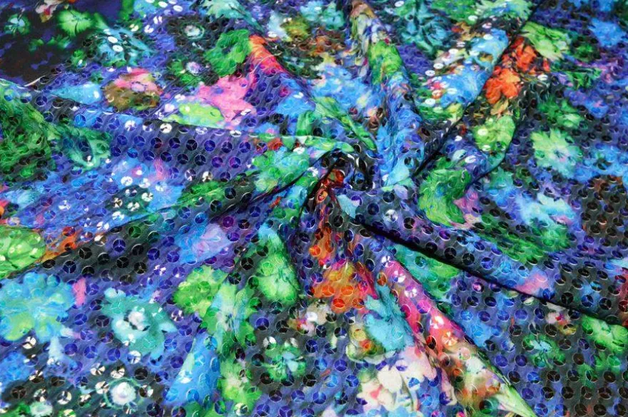 TESSUTO CON PAILLETTES CUCITE MULTICOLOR