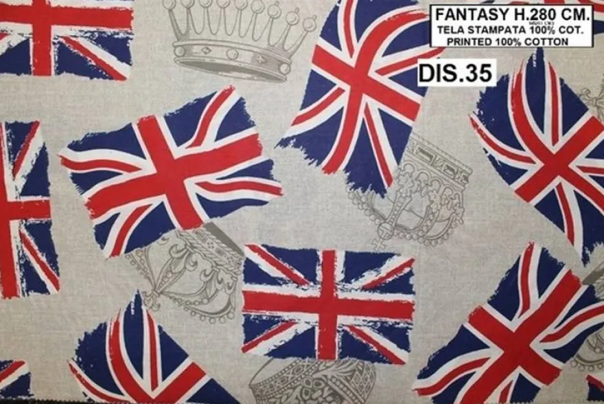 TESSUTO COTONE ARREDO BANDIERA ENGLAND