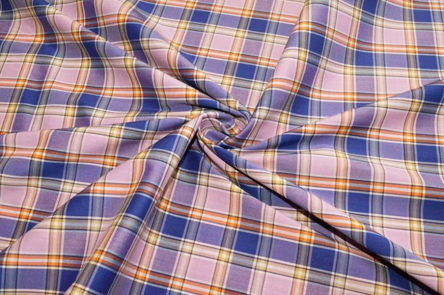 TESSUTO COTONE CAMICERIA STRETCH SCACCO ROSA VIOLA