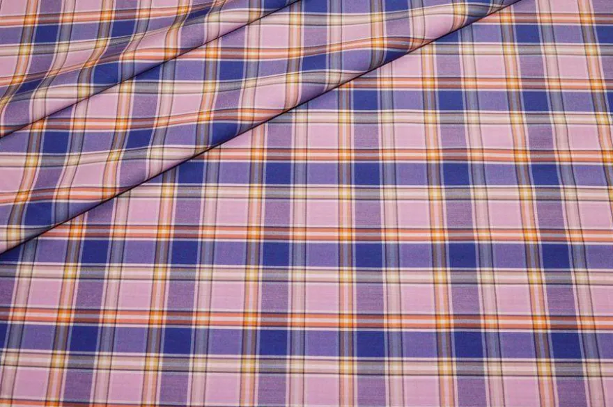 TESSUTO COTONE CAMICERIA STRETCH SCACCO ROSA VIOLA