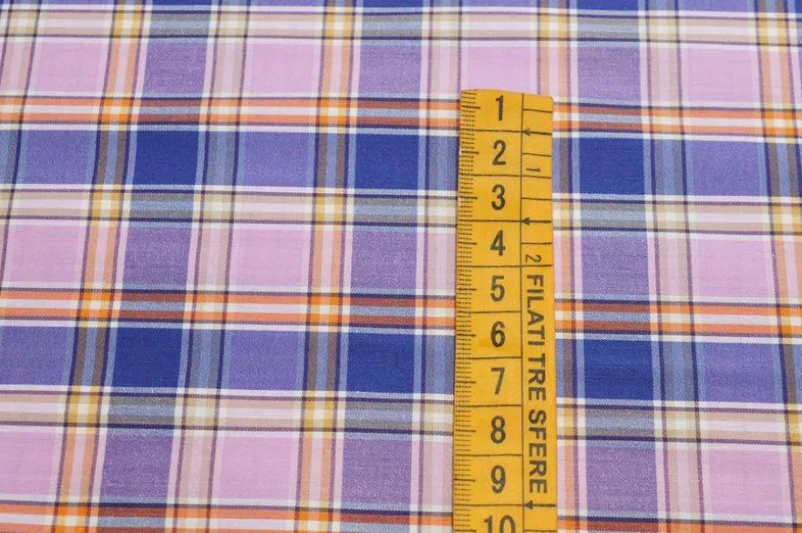 TESSUTO COTONE CAMICERIA STRETCH SCACCO ROSA VIOLA