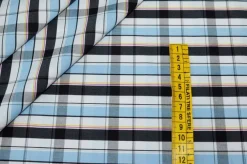 TESSUTO COTONE CAMICERIA STRETCH SCACCO CELESTE