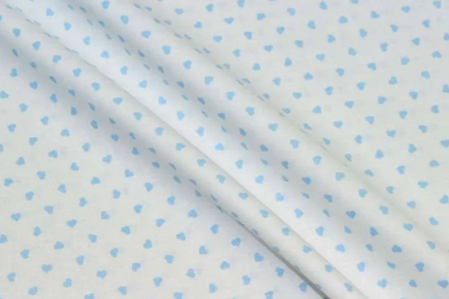 TESSUTO COTONE CUORICINI AZZURRO