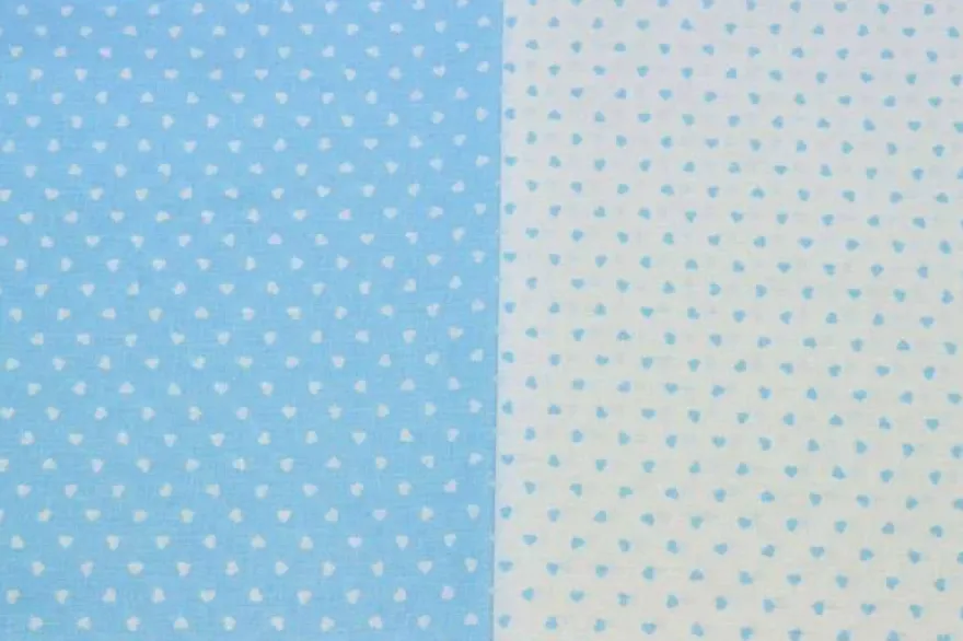TESSUTO COTONE CUORICINI AZZURRO