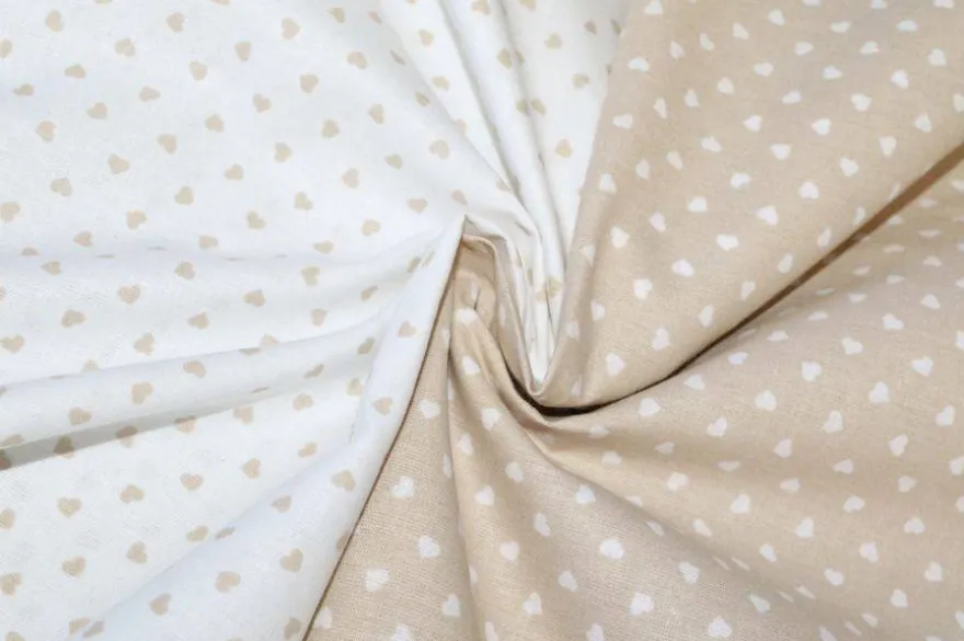 TESSUTO COTONE CUORICINI BEIGE