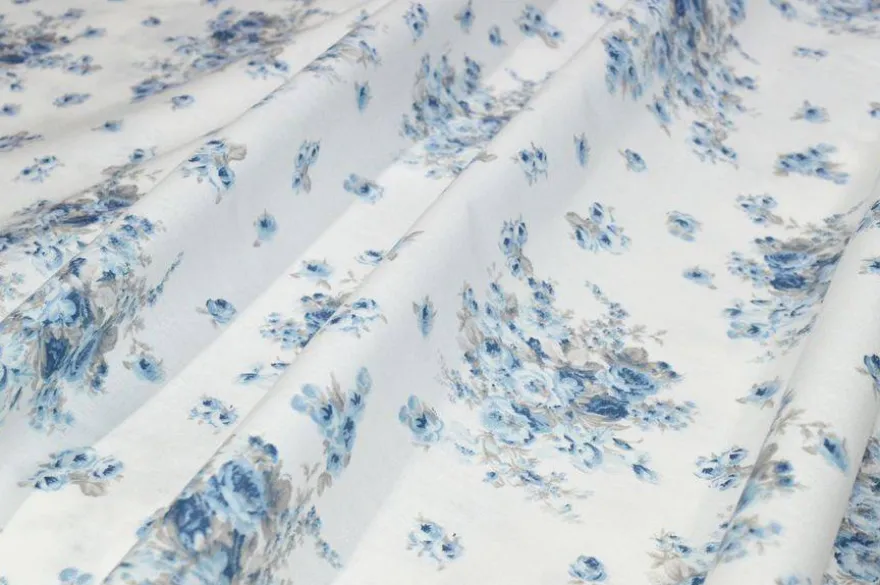 TESSUTO COTONE FANTASIA MAZZETTO FLOREALE AZZURRO