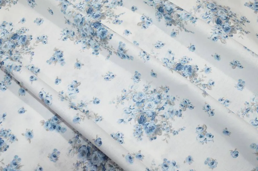 TESSUTO COTONE FANTASIA MAZZETTO FLOREALE AZZURRO