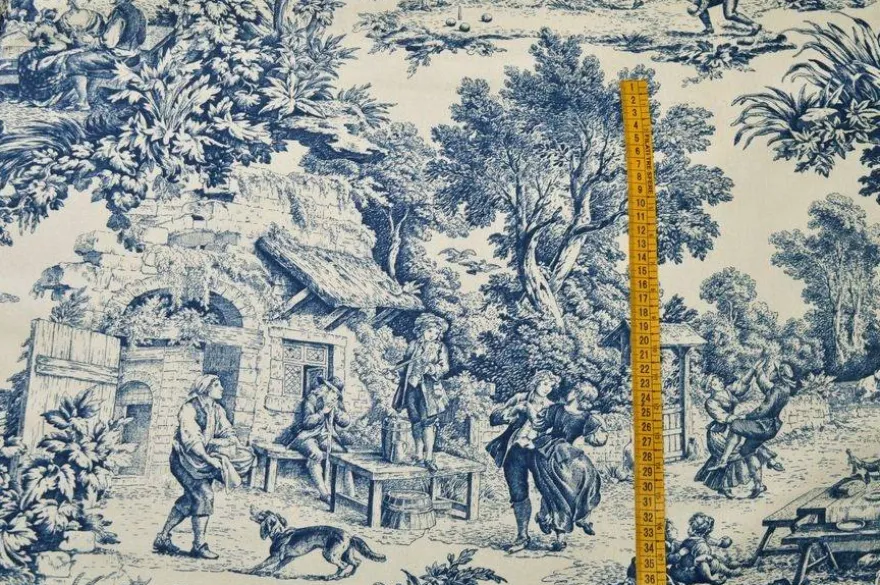 TESSUTO COTONE PANAMA TOILE DE JOUY BLU
