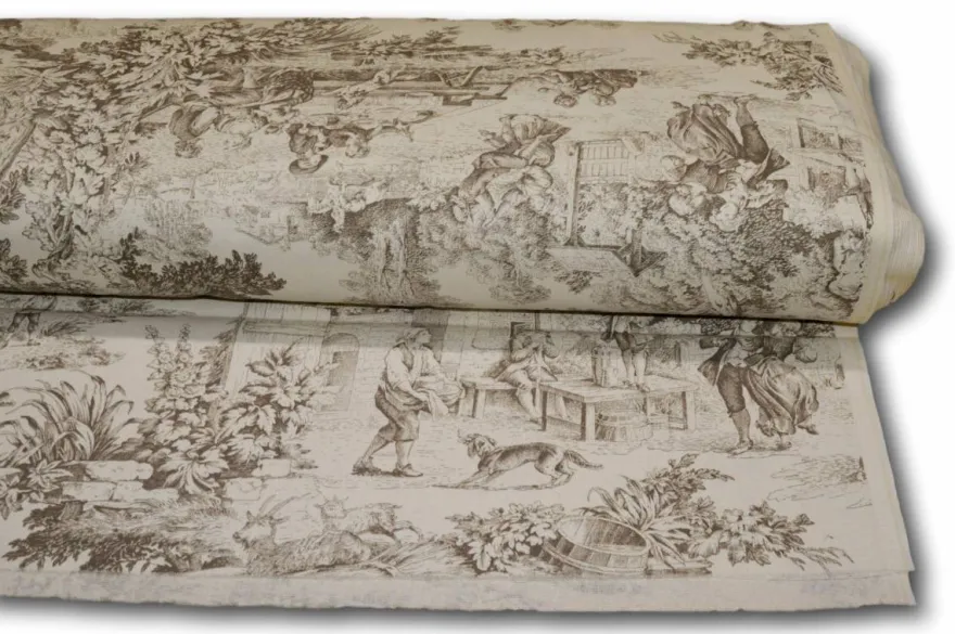 TESSUTO COTONE PANAMA TOILE DE JOUY BEIGE