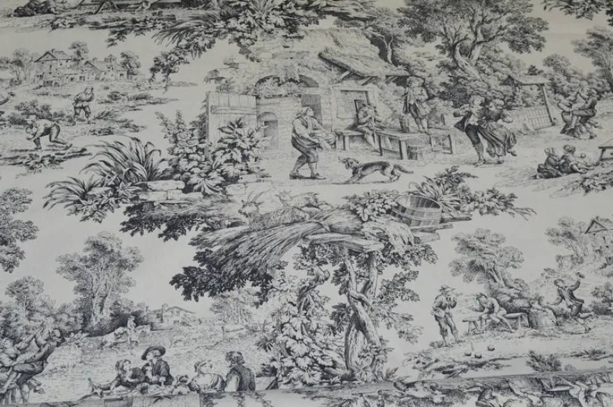 TESSUTO COTONE PANAMA TOILE DE JOUY GRIGIO