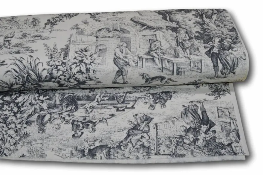 TESSUTO COTONE PANAMA TOILE DE JOUY GRIGIO