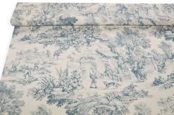 TESSUTO COTONE PANAMA TOILE DE JOUY AZZURRO